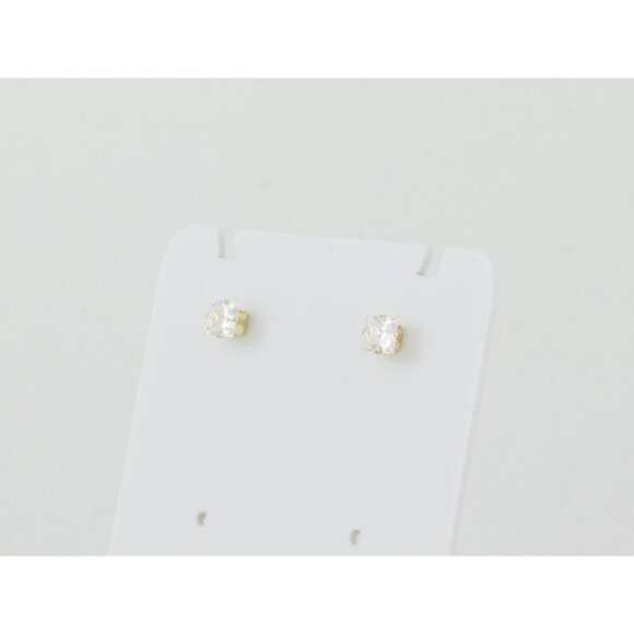 14k Yellow Gold Sparkly CZ Earrings Stud Post 3/16"x 3/16" - Picture 8 of 9